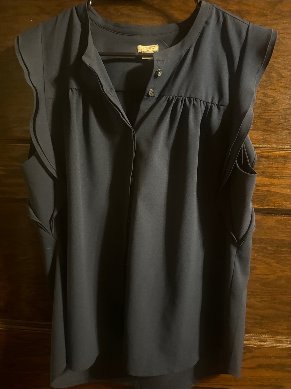 J. Crew Navy Ruffle-Sleeve Button-Front Blouse